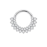 Kolczyk PIERCING  tytanowy CLICKER srebrny z cyrkoniami w dwóch rzędach