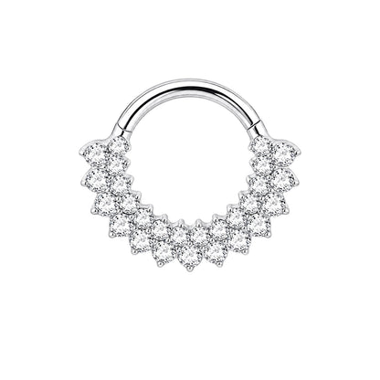 Kolczyk PIERCING  tytanowy CLICKER srebrny z cyrkoniami w dwóch rzędach