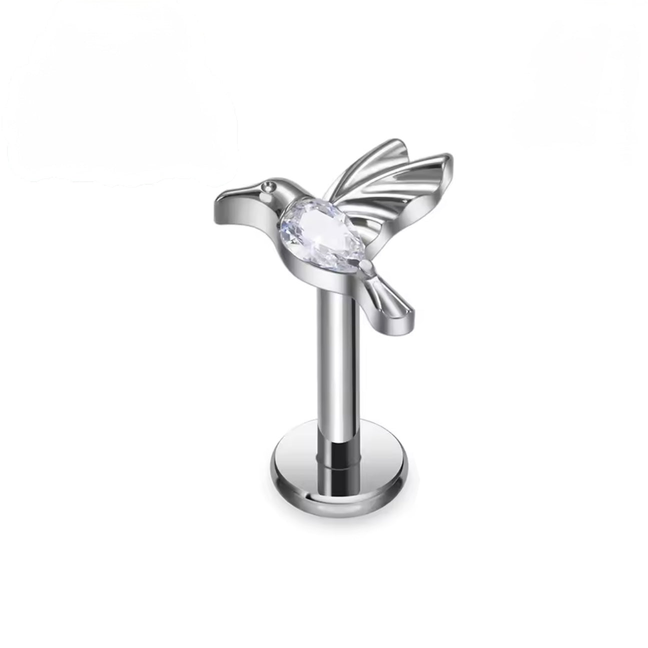 SREBRNY LABRET Z KOLIBREM – KOLCZYK DO PIERCINGU UCHA HELIX TRAGUS