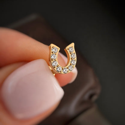 LABRET DO PIERCINGU UCHA  PODKOWA Z CYRKONIAMI - KOLCZYK TYTANOWY ,ZŁOTY