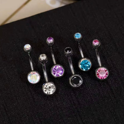 Tytanowy kolczyk do piercingu pępka banan z  niebieką cyrkonią - srebrny