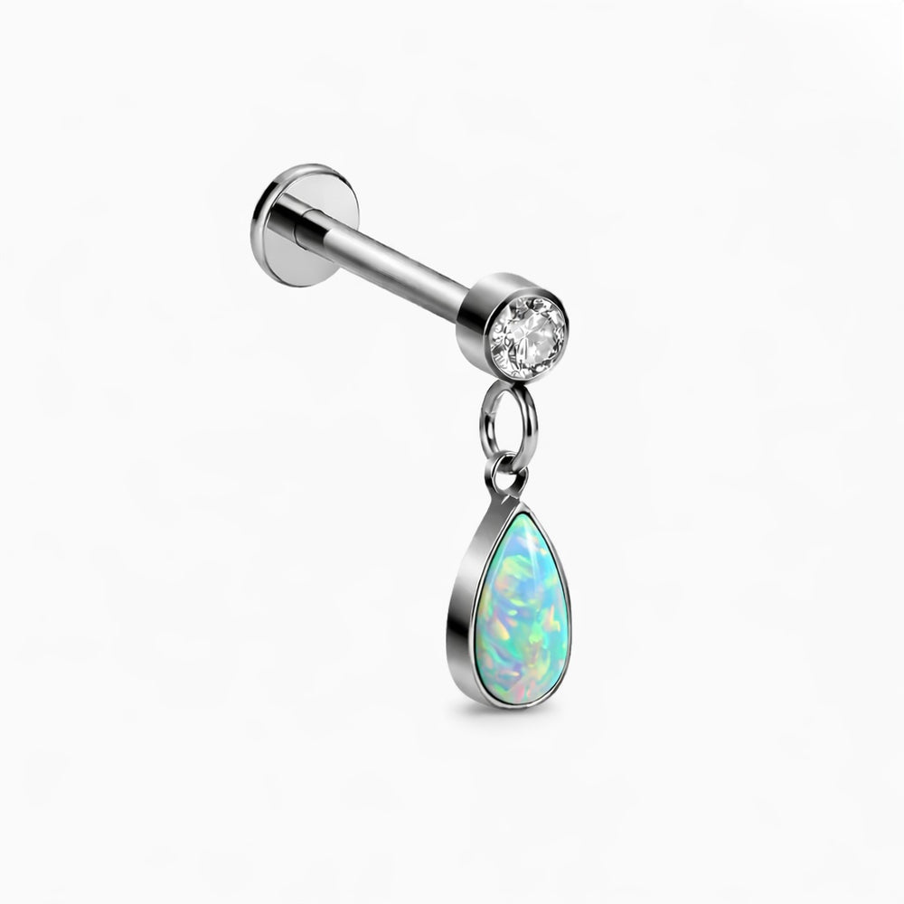 Kolczyk labret z opalem w kształcie kropli – piercing ucha, tytan ASTM F-136