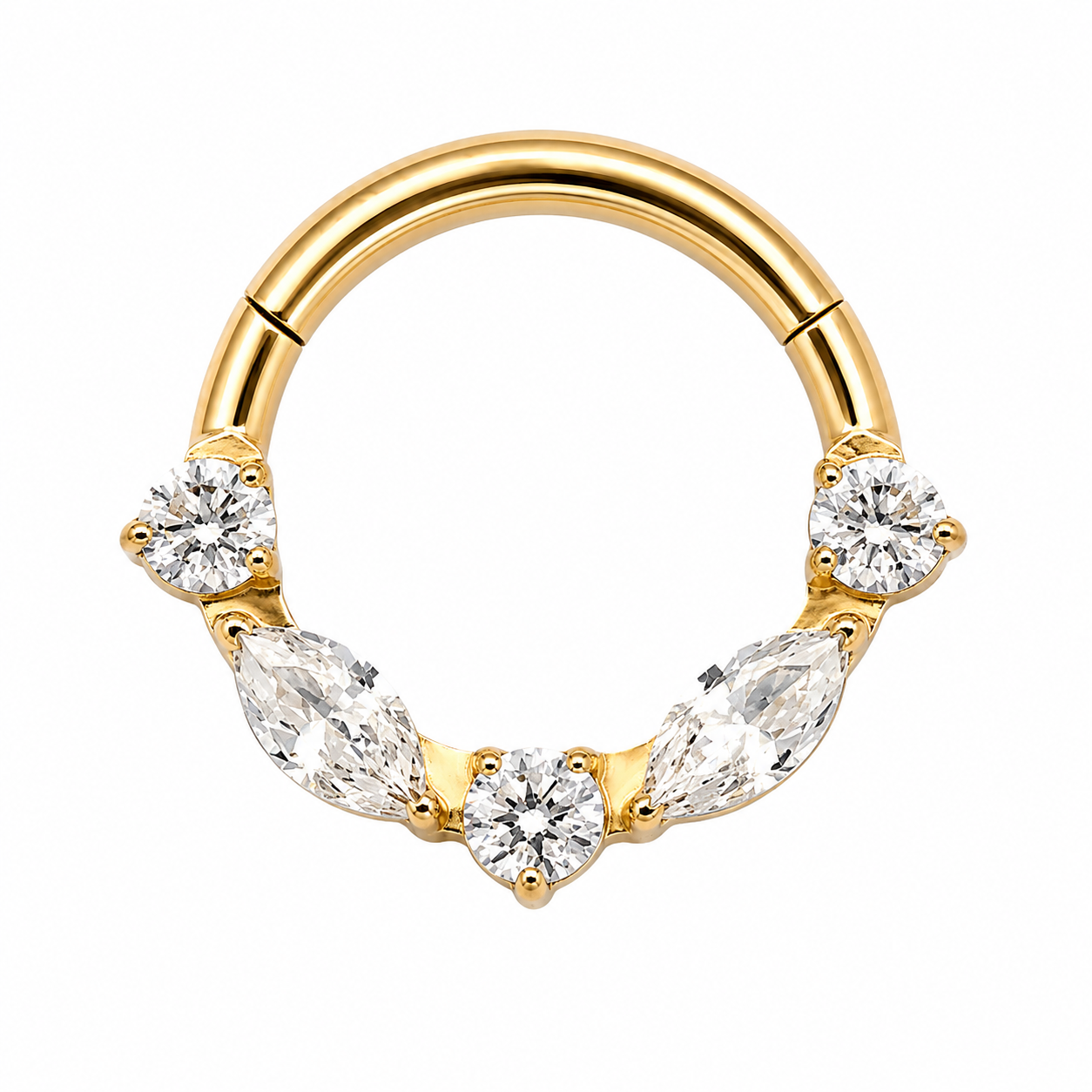 Tytanowy clicker Marquise z białymi cyrkoniami – kolczyk do piercingu –złoty