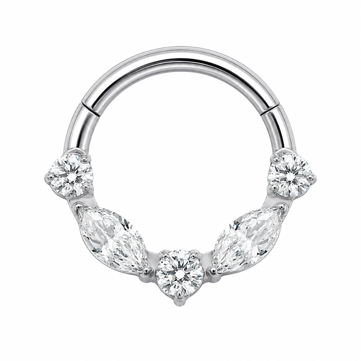 Tytanowy clicker Marquise z białymi cyrkoniami – kolczyk do piercingu – srebrny