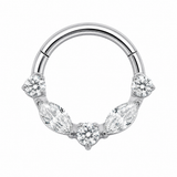 Tytanowy clicker Marquise z białymi cyrkoniami – kolczyk do piercingu – srebrny