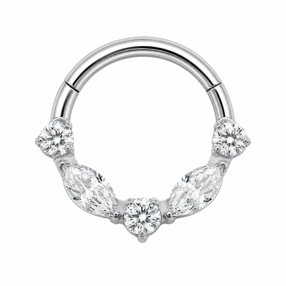 Tytanowy clicker Marquise z białymi cyrkoniami – kolczyk do piercingu – srebrny