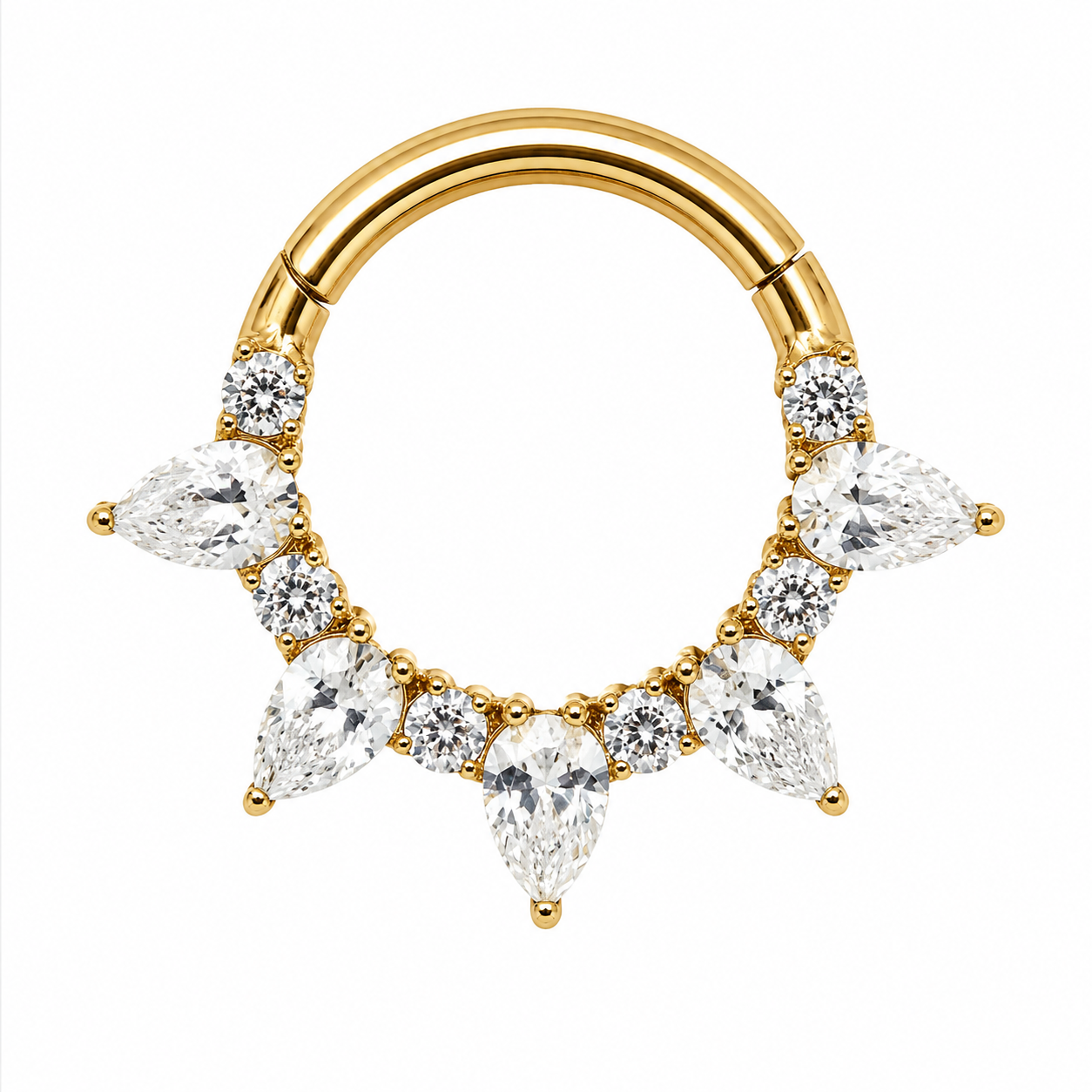 Tytanowy clicker Crown z białymi cyrkoniami – kolczyk do piercingu ucha  – złoty