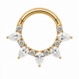 Tytanowy clicker Crown z białymi cyrkoniami – kolczyk do piercingu ucha  – złoty