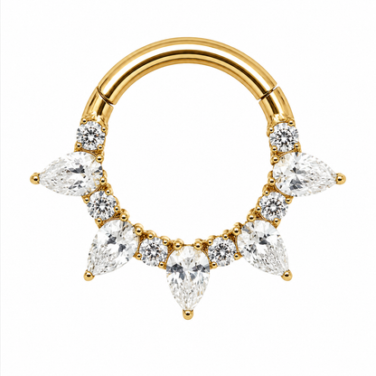 Tytanowy clicker Crown z białymi cyrkoniami – kolczyk do piercingu ucha  – złoty