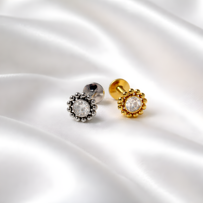 KOLCZYK LABRET Z TYTANU Z CYRKONIĄ –SREBRNY