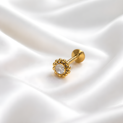 KOLCZYK LABRET Z TYTANU Z CYRKONIĄ –ZŁOTY