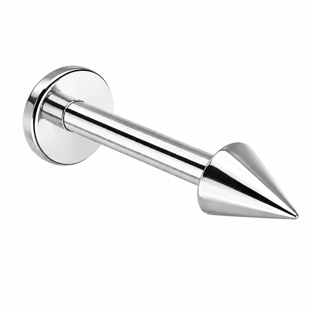 Tytanowy labret z stożkiem do piercingu – gwint zewnętrzny – srebrny