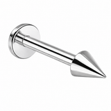 Tytanowy labret z stożkiem do piercingu – gwint zewnętrzny – srebrny