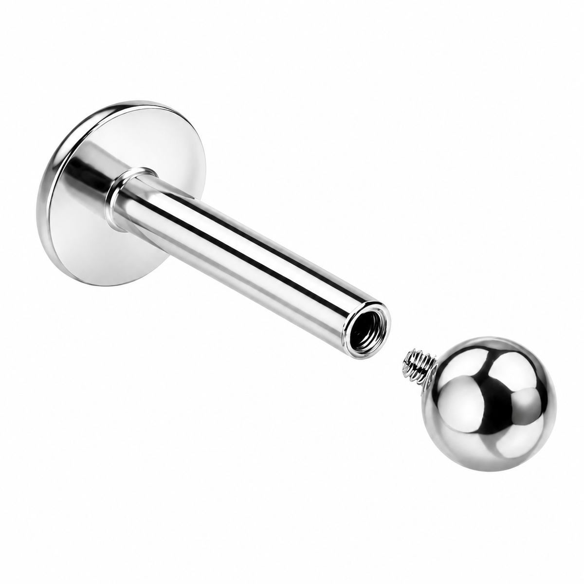 Tytanowy labret do piercingu z kulką – gwint wewnętrzny, srebrny