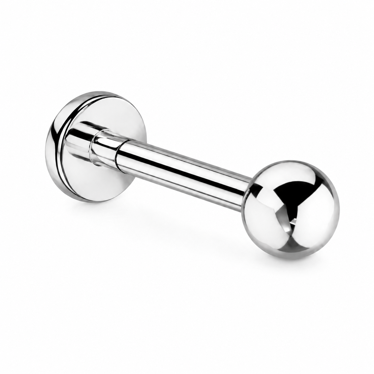 Tytanowy labret do piercingu z kulką – gwint zewnętrzny, srebrny