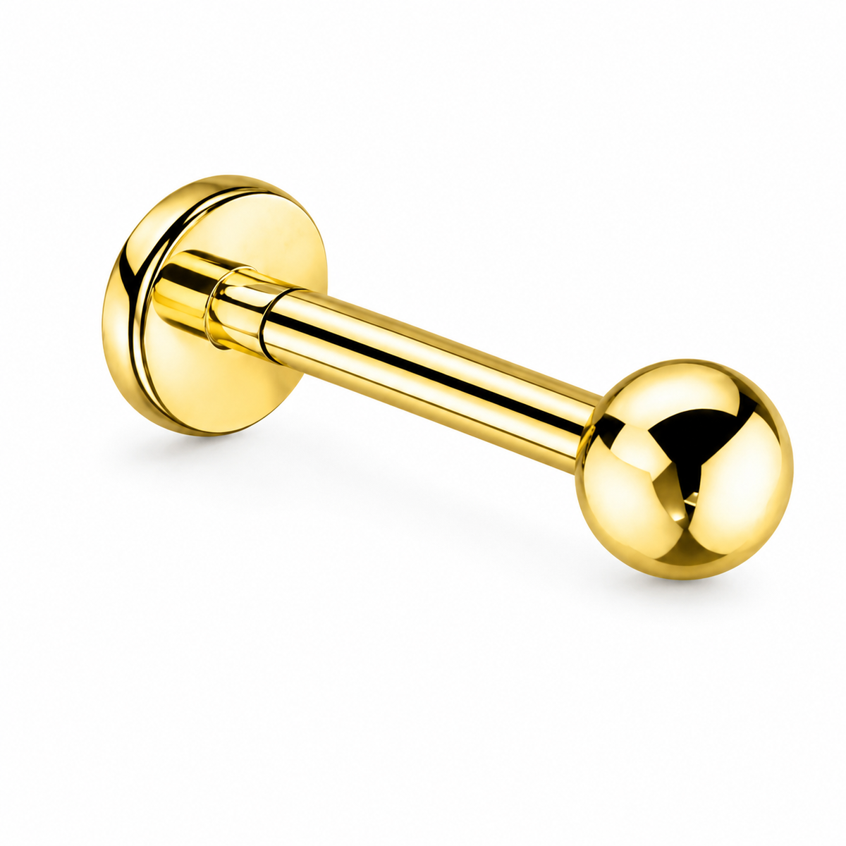 Tytanowy labret do piercingu z kulką – gwint zewnętrzny, złoty