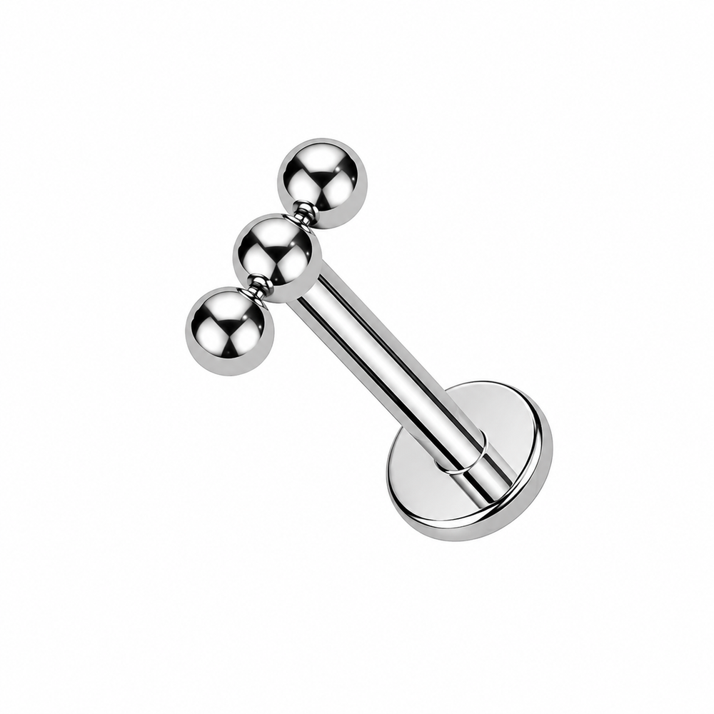 Tytanowy labret do piercingu z trzema kulkami – srebrny