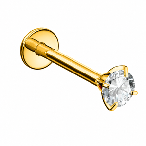 Tytanowy labret z  cyrkonią – kolczyk do piercingu ucha – złoty