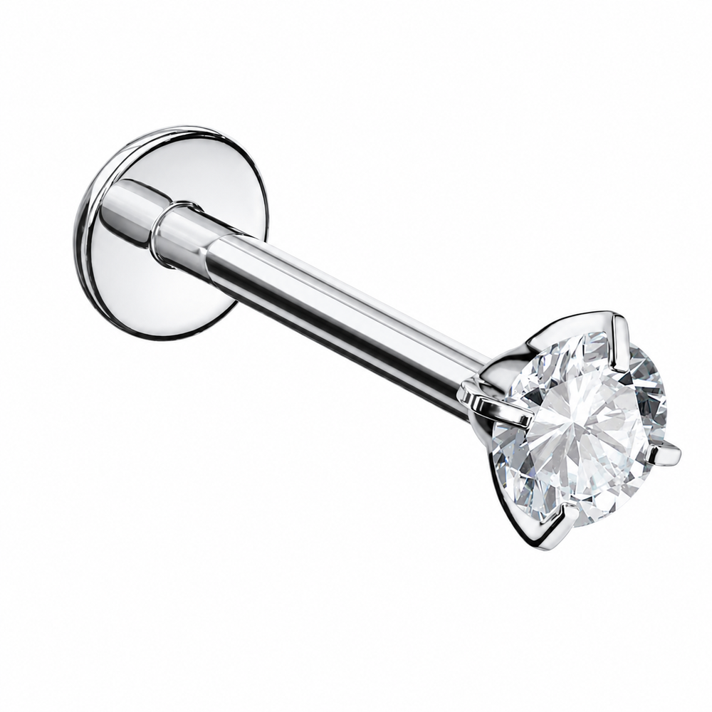 Tytanowy labret z cyrkonią – kolczyk do piercingu ucha – srebrny