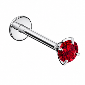 Labret do piercingu ucha z czerwoną cyrkoną