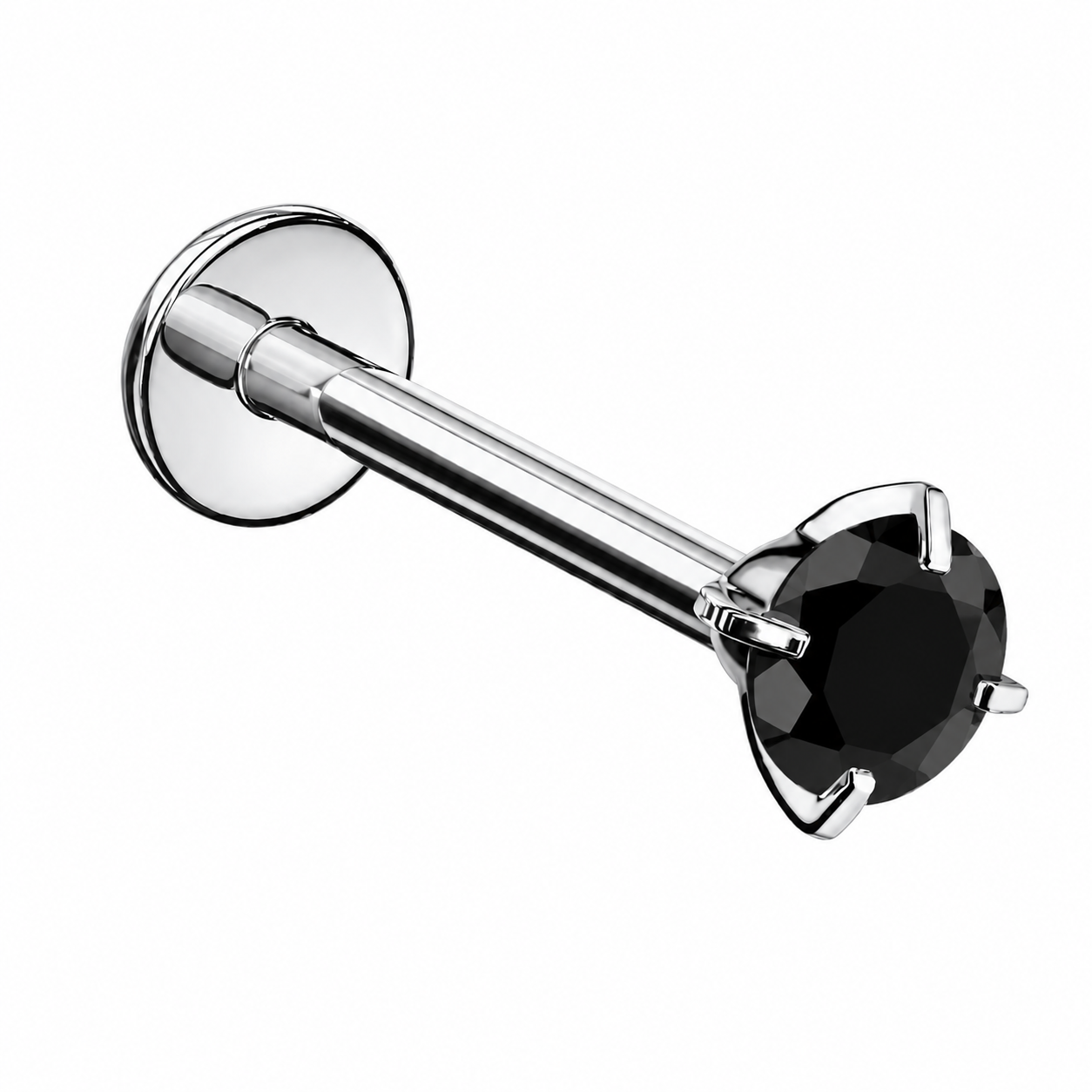 Tytanowy labret z cyrkonią – kolczyk do piercingu ucha – srebrny