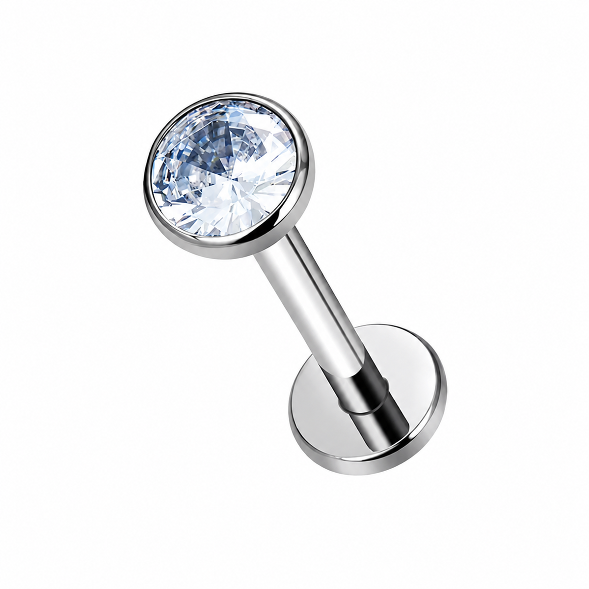 Labret do piercingu ucha z cyrkonią –  kolczyk tytanowy srebrny