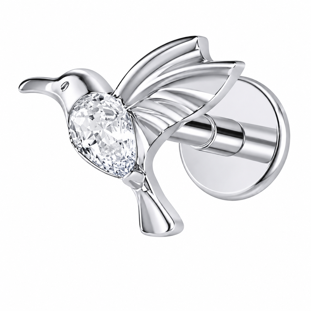 SREBRNY LABRET Z KOLIBREM – KOLCZYK DO PIERCINGU UCHA HELIX TRAGUS