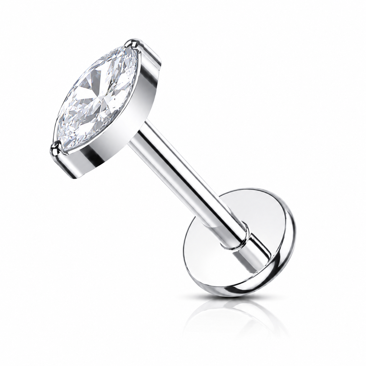 Tytanowy kolczyk labret z cyrkonią markiza do piercingu – srebrny