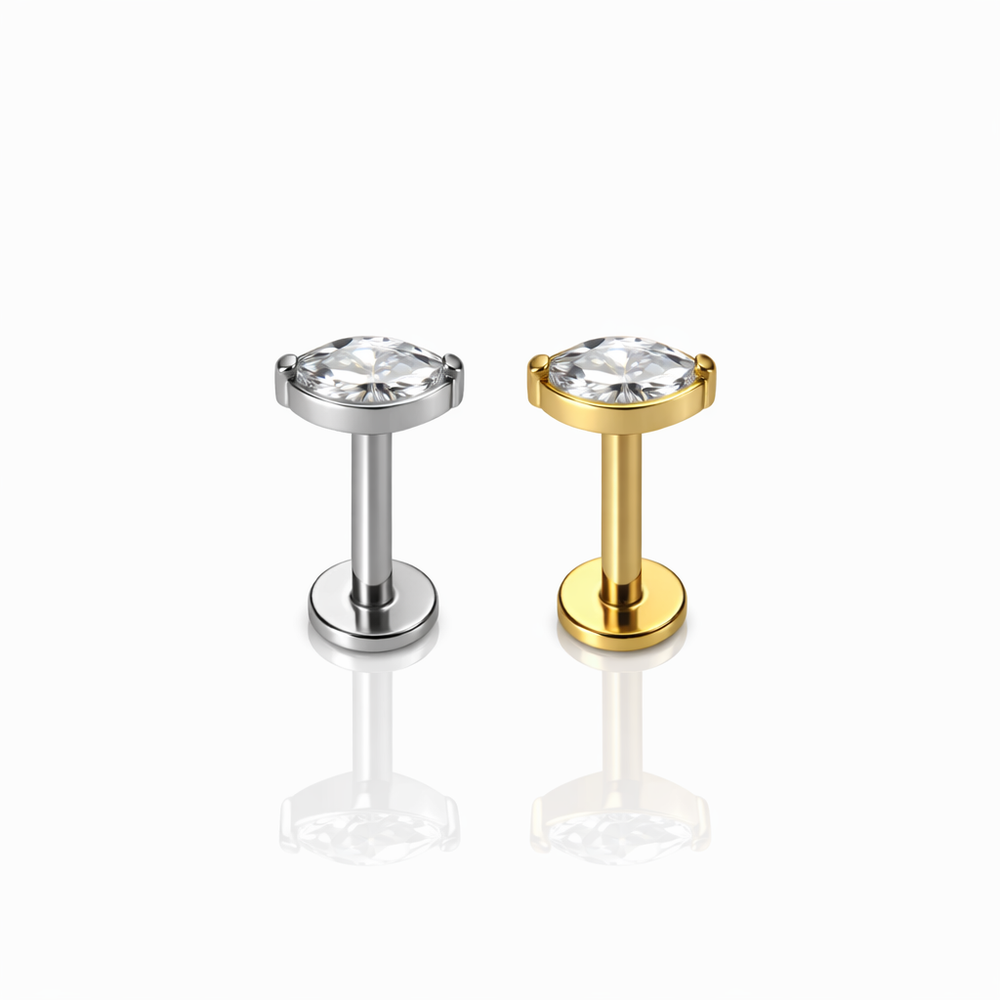 TYTANOWY LABRET Z CYRKONIĄ SREBRNY