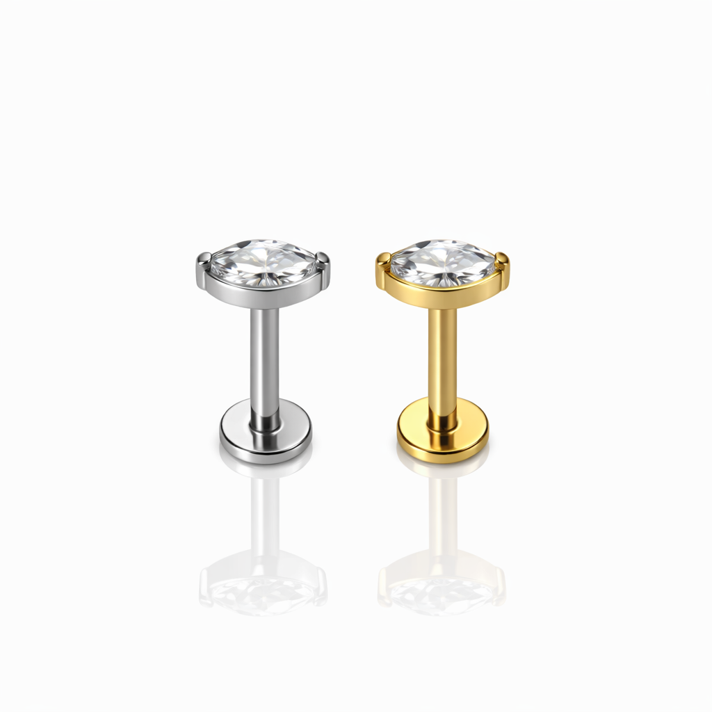 TYTANOWY LABRET Z CYRKONIĄ SREBRNY