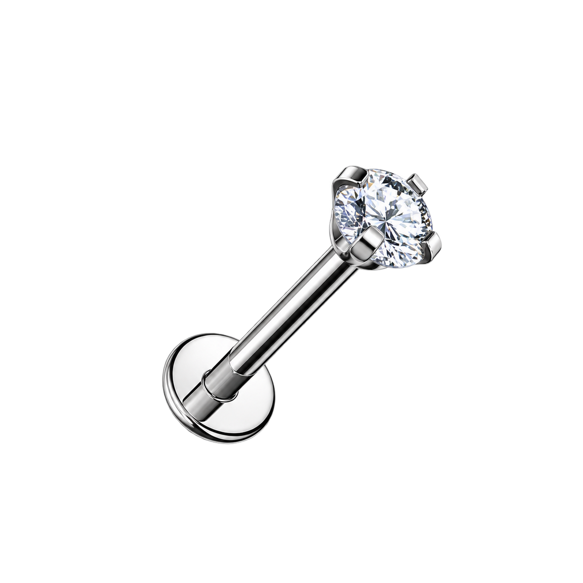 Tytanowy labret z cyrkonią – kolczyk do piercingu ucha – srebrny