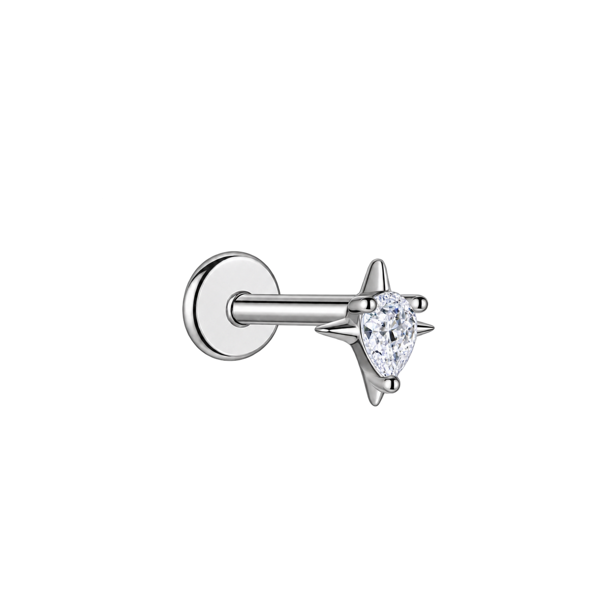 Tytanowy labret do piercingu ucha z cyrkoniami – srebrny