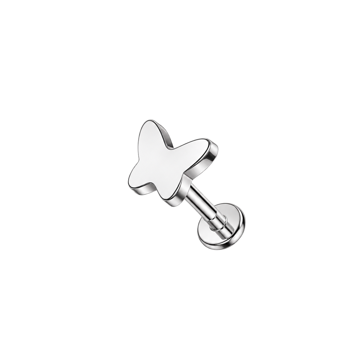 Tytanowy kolczyk do piercingu ucha - labret motyl -srebrny
