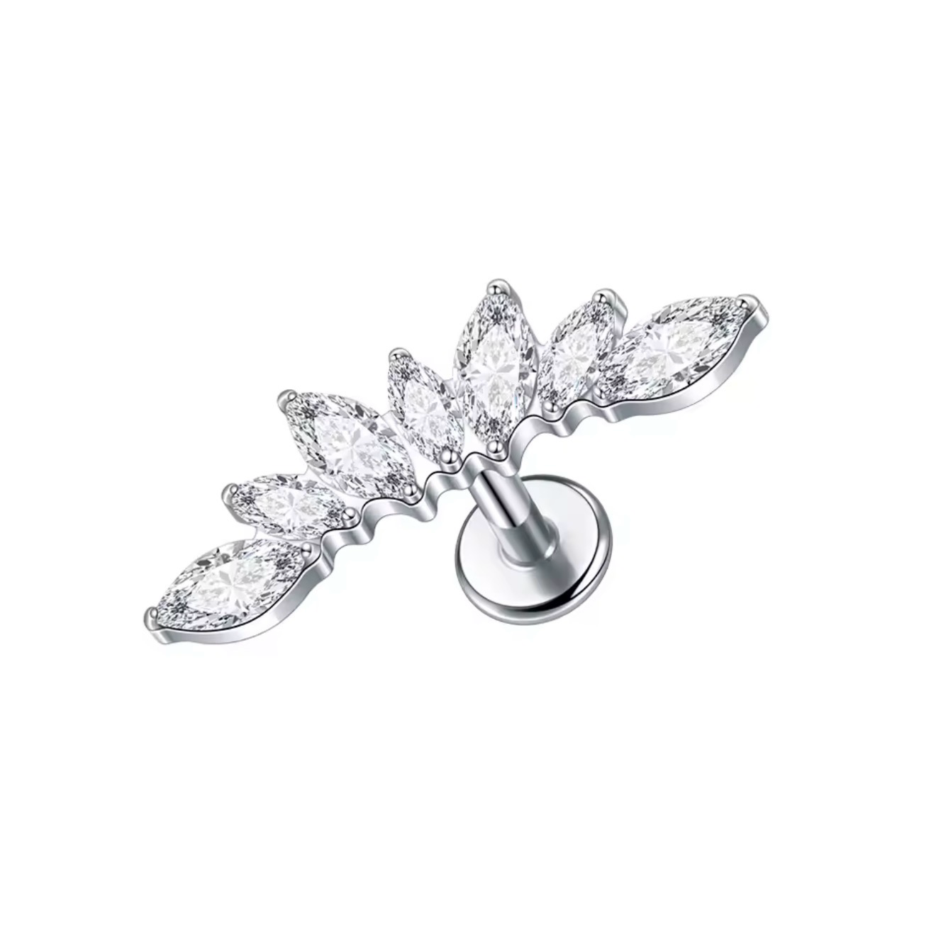 Kolczyk do piercingu ucha Lyra – tytanowy labret z białymi cyrkoniami – srebrny