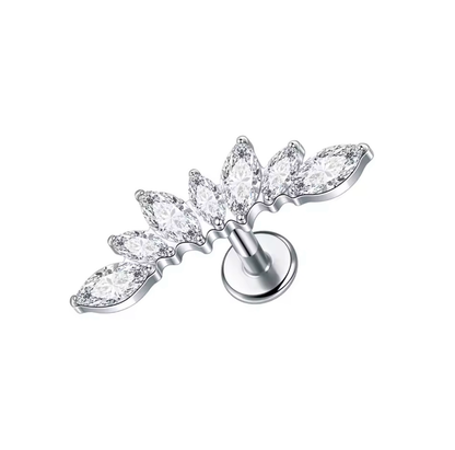 Kolczyk do piercingu ucha Lyra – tytanowy labret z białymi cyrkoniami – srebrny