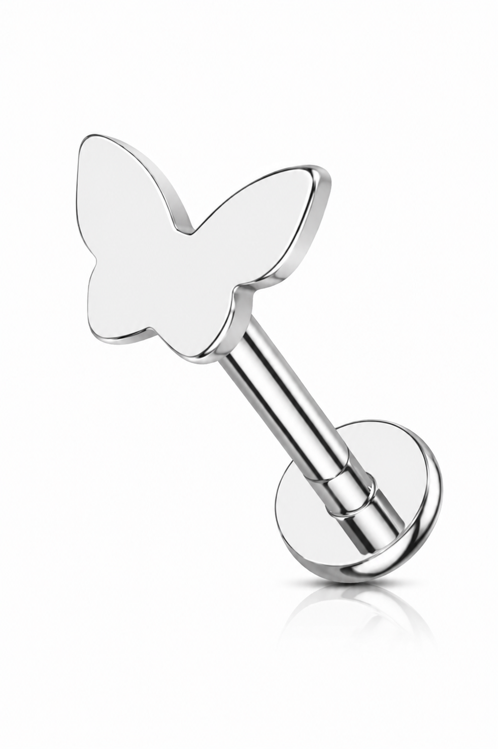 Tytanowy kolczyk do piercingu ucha - labret motyl -srebrny
