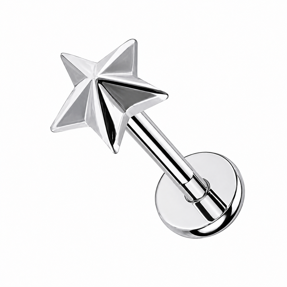Kolczyk do piercingu ucha gwiazdka – tytanowy labret – srebrny