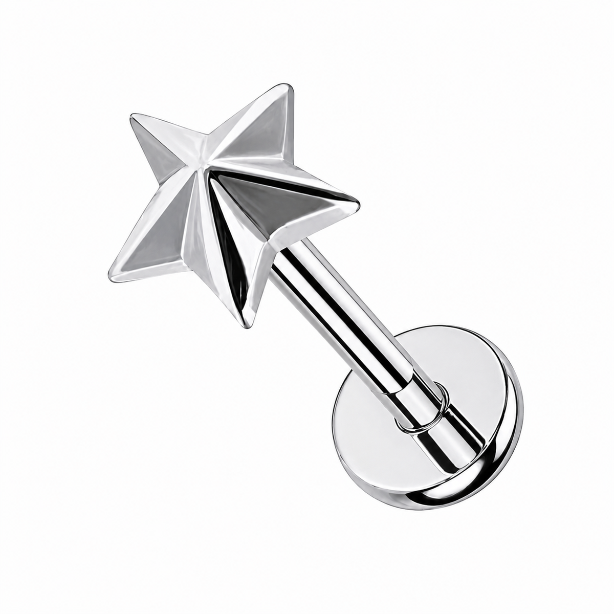 Kolczyk do piercingu ucha gwiazdka – tytanowy labret – srebrny