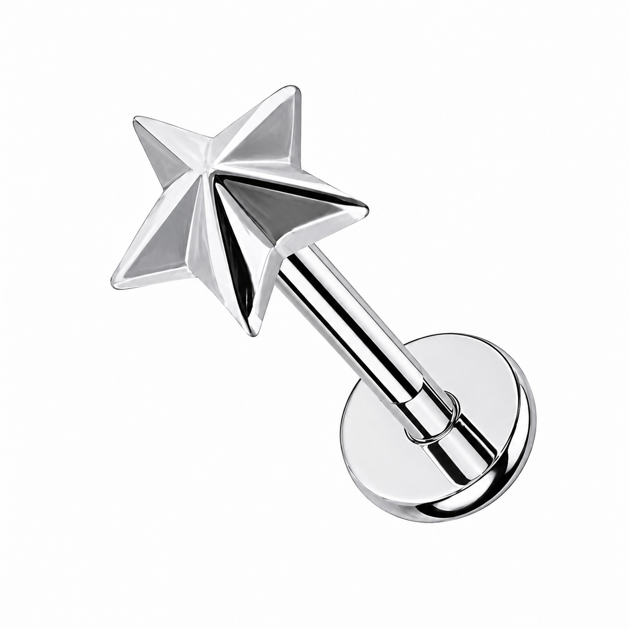 Kolczyk do piercingu ucha gwiazdka – tytanowy labret – srebrny