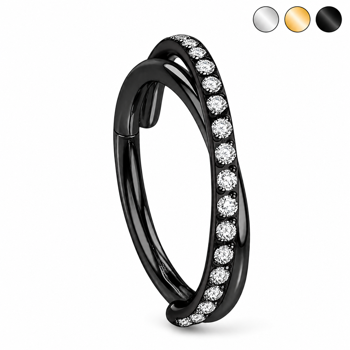 TYTANOWE KÓŁKO CLICKER Z CYRKONIAMI DO PIERCINGU UCHA – CZARNЕ