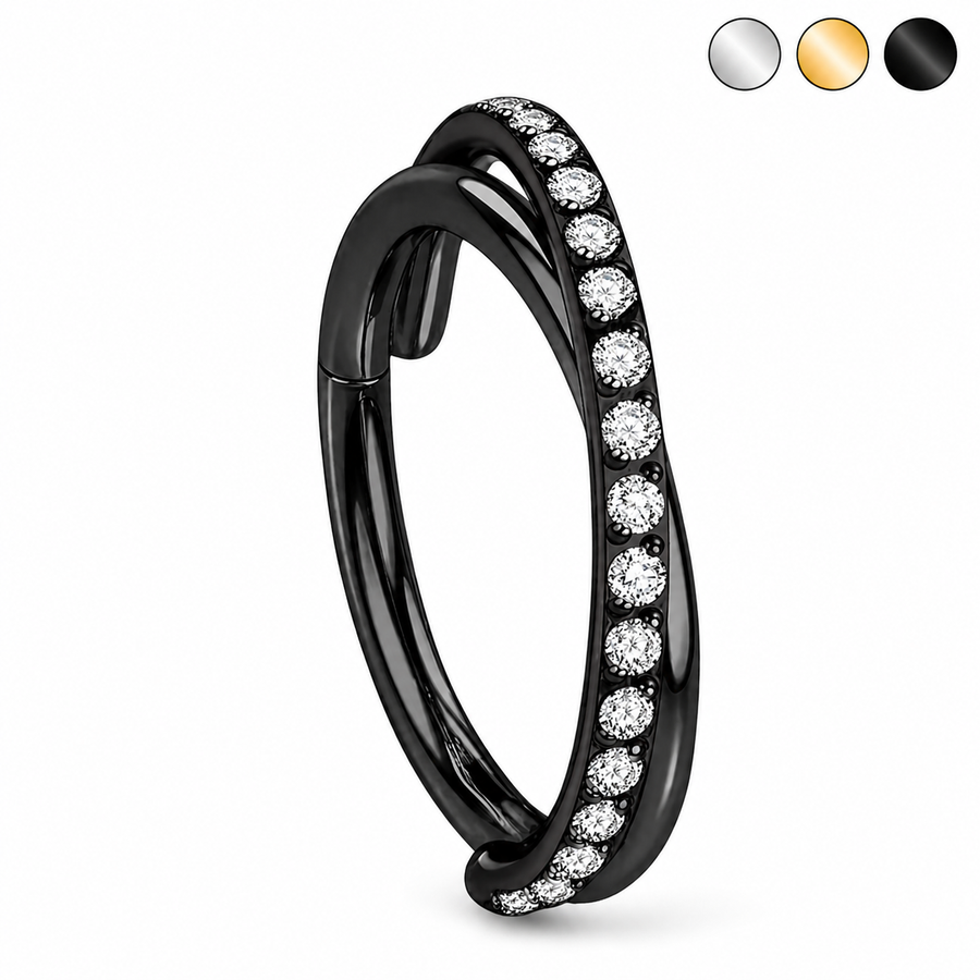 TYTANOWE KÓŁKO CLICKER Z CYRKONIAMI DO PIERCINGU UCHA – CZARNЕ