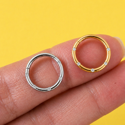 KÓŁKO  clicker  do piercingu ucha i nosa z cyrkoniami złote
