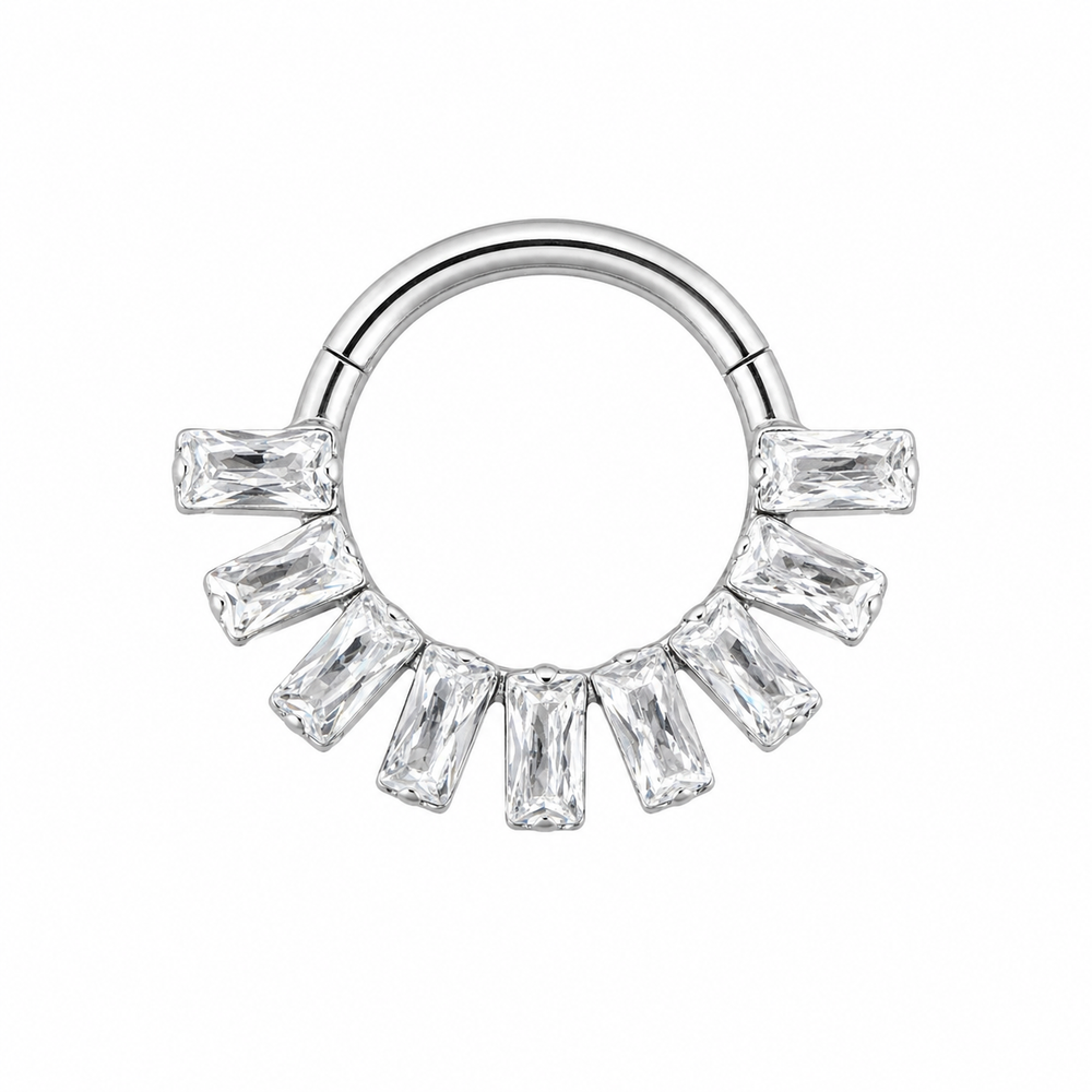 Tytanowe kółko CLICKER  z bialymi cyrkoniami PIERCING DAITH srebrny