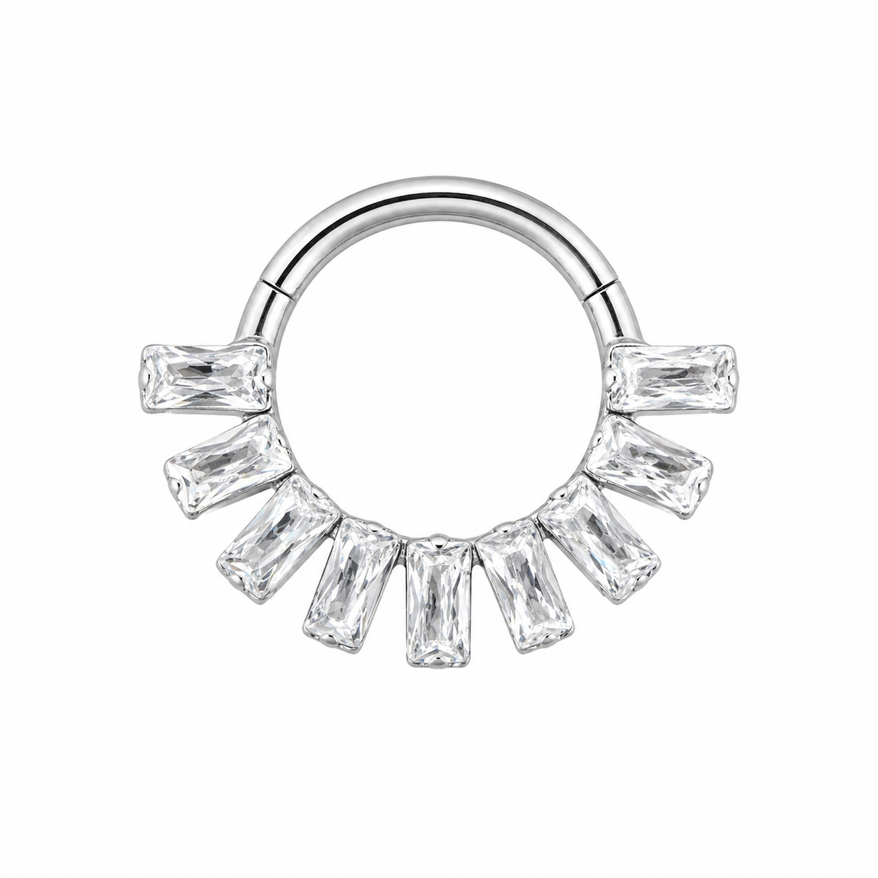 Tytanowe kółko CLICKER  z bialymi cyrkoniami PIERCING DAITH srebrny