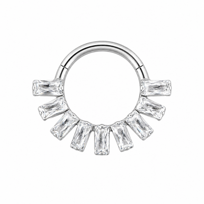 Tytanowe kółko CLICKER  z bialymi cyrkoniami PIERCING DAITH srebrny
