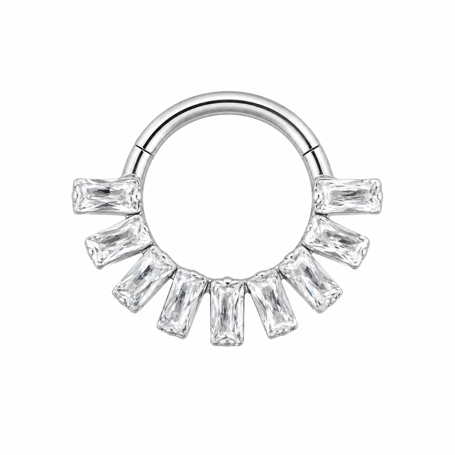 Tytanowe kółko CLICKER  z bialymi cyrkoniami PIERCING DAITH srebrny