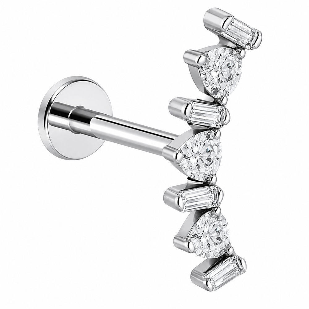 Tytanowy kolczyk labret z cyrkoniami Srebrny