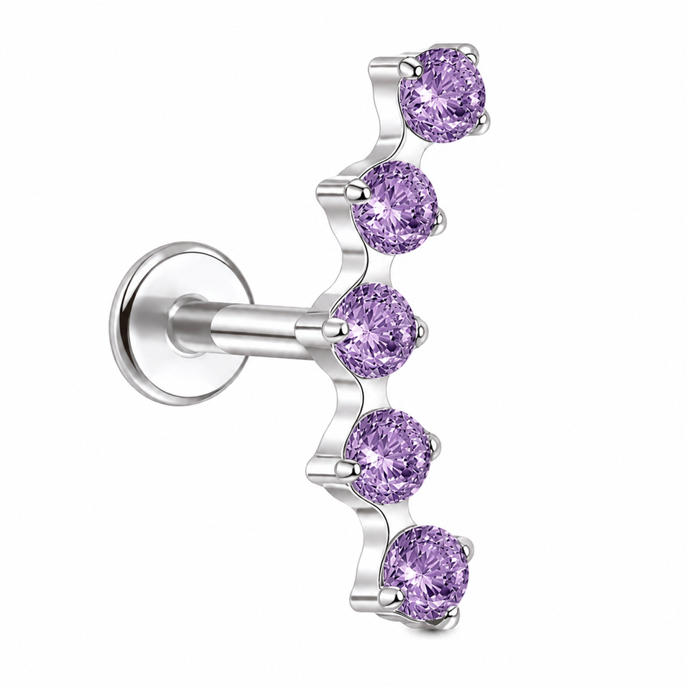 Kolczyk do piercingu ucha – tytanowy labret Cluster z  cyrkoniami, srebrny
