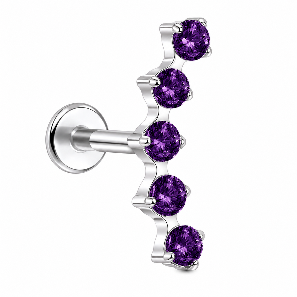 Kolczyk do piercingu ucha – tytanowy labret Cluster z cyrkoniami,srebrny