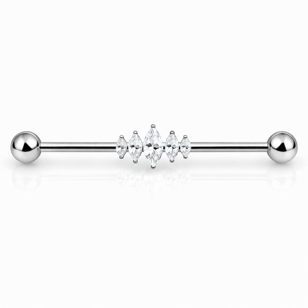 SZTANGA TYTANOWA DO PIERCINGU INDUSTRIAL Z CYRKONIAMI – SREBRNA
